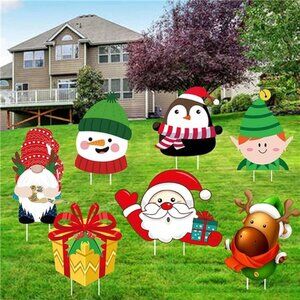 Christmas Yard Sign Stakes Outdoor Decorations - 7PCS Cute Lawn Decorations Sign